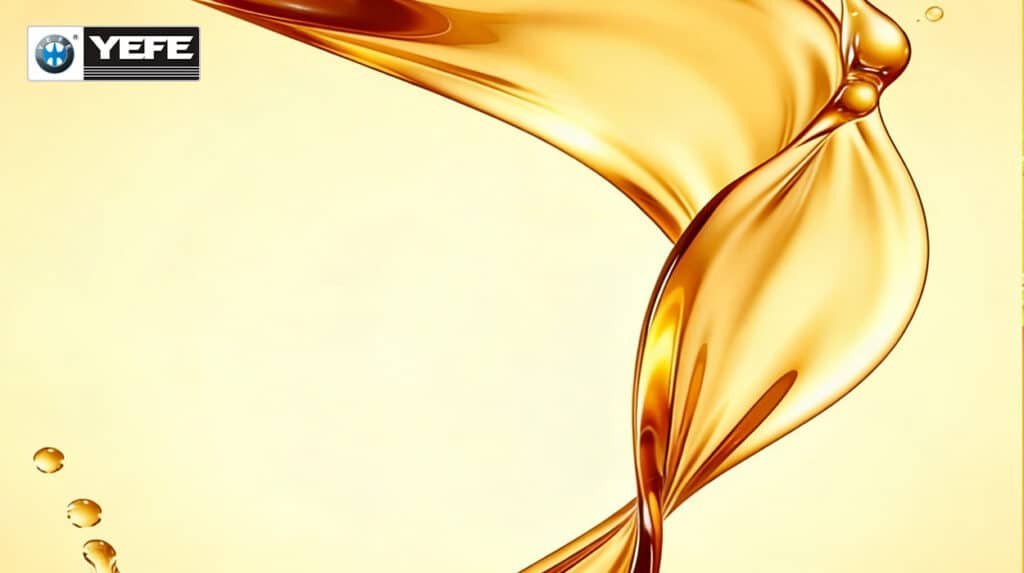 Elegant flowing stream of pure golden YEFE brake fluid, symbolizing the fix for common brake fluid problems such as moisture absorption, oxidation, low level and air contamination that cause spongy pedals, brake fade and safety risks.