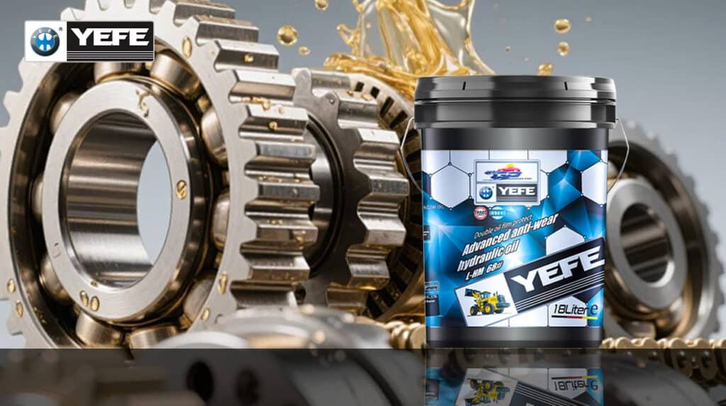 YEFE L-HM 68 advanced anti-wear hydraulic oil 18L bucket for bulk hydraulic oil supply to industrial buyers, showing gear and bearing protection with certified formulations for wholesale industrial lubrication procurement and reliable hydraulic system performance