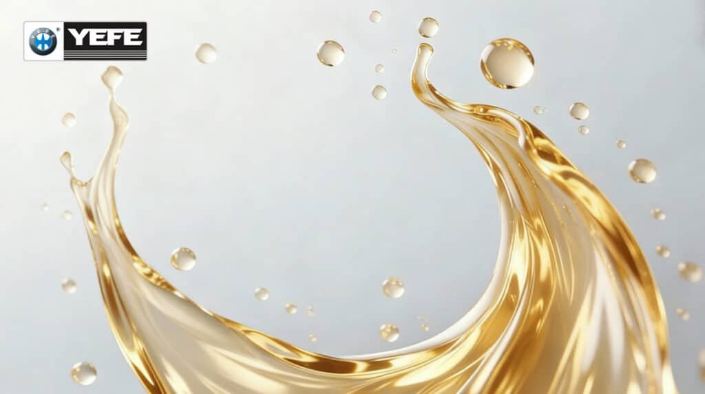 YEFE hydraulic oil showing optimal viscosity and flow characteristics for ISO VG 32, 46, 68 grades, demonstrating kinematic viscosity performance at 40°C for hydraulic system efficiency and lubrication protection