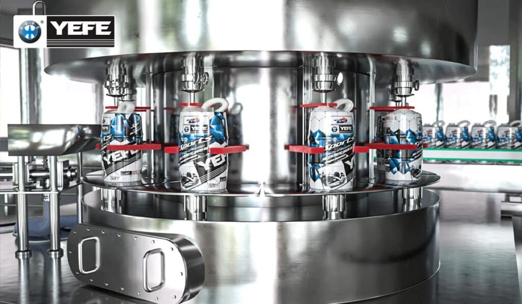 YEFE engine oil bottles on an automated filling and capping line inside a modern lubricant factory, showing OEM production capacity and quality control for distributors building their own lubricant brands