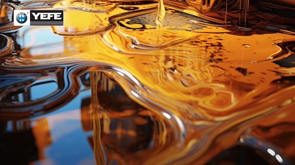 YEFE heavy-duty truck gear oil, golden high-performance lubricant providing extreme pressure protection and high-temperature stability for truck axles and drivetrains