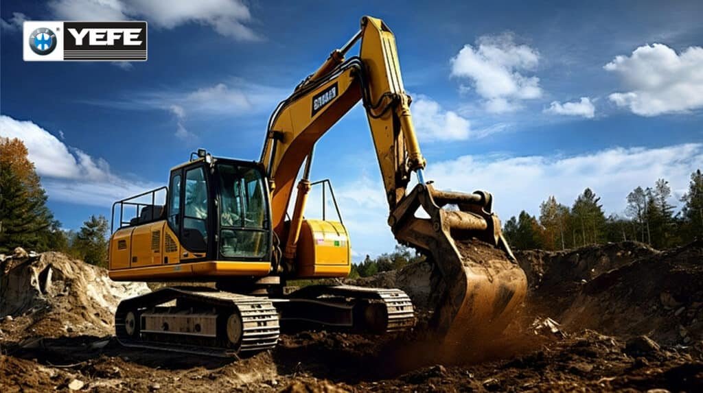 YEFE hydraulic oil for heavy-duty excavators, supporting reliable operation of construction machinery in demanding earthmoving and excavation work environments