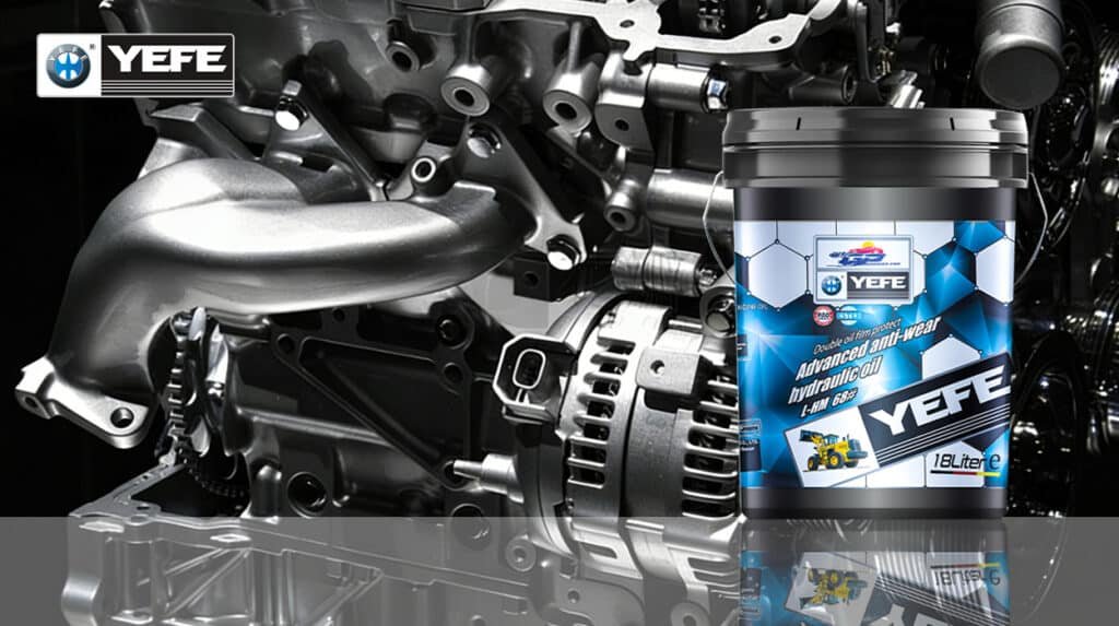 YEFE L-HM 68# ISO VG 68 hydraulic oil 18L bucket for industrial and mobile hydraulic systems, demonstrating proper viscosity grade selection for heavy-duty equipment with advanced anti-wear protection and optimal kinematic viscosity at 40°C