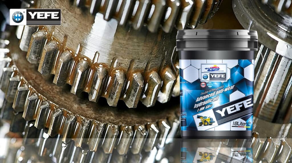 YEFE L-HM 68# advanced anti-wear hydraulic oil 18L bucket for industrial equipment, showing proper hydraulic oil selection for gear pump systems with ISO VG 68 viscosity grade providing lubrication protection