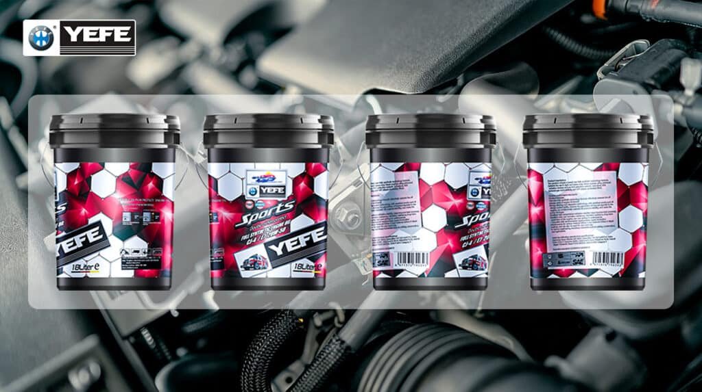 Four 18-liter buckets of YEFE Sports CF-4/E3 20W-50 fully synthetic diesel engine oil are displayed in front of a heavy-duty truck engine background. This product is engineered to withstand the severe mechanical, thermal, and contamination stresses faced by commercial diesel engines during long-haul operations. It delivers superior viscosity retention, oxidation resistance, and soot dispersion to protect critical components like bearings, pistons, and turbochargers, reducing wear and extending drain intervals. Meeting API CF-4/E3 standards, it is a technical necessity for fleet operators seeking to maximize engine life and minimize maintenance costs in demanding real-world conditions.