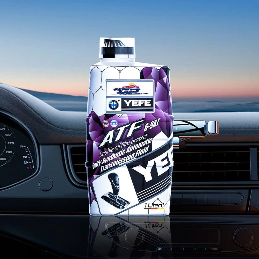 YEFE ATF 6-9AT fully synthetic automatic transmission fluid 1 Liter bottle for heavy-duty trucks and buses, demonstrating specialized transmission oil with double oil film protection, shear stability, thermal oxidation resistance, and OEM compliance for reliable fleet operations, extended drain intervals, and protection of gears, clutches, and bearings under high torque and severe commercial vehicle operating conditions