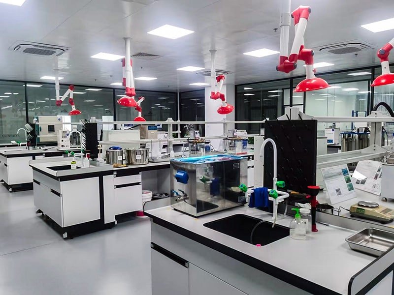 lubricant R&D laboratory with testing equipment for oil formulation, viscosity analysis and quality control at YEFE manufacturing facility