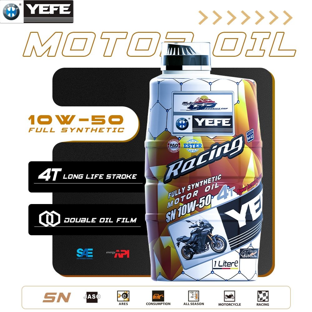 API SN 10W-50 Fully Synthetic 4-Stroke Motorcycle Engine Oil