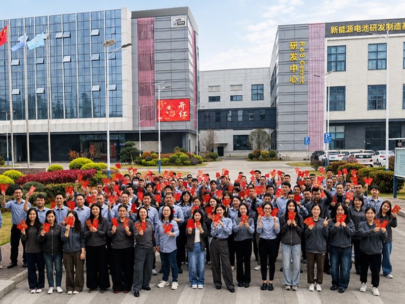 YEFE lubricant manufacturing team group photo in front of company facility