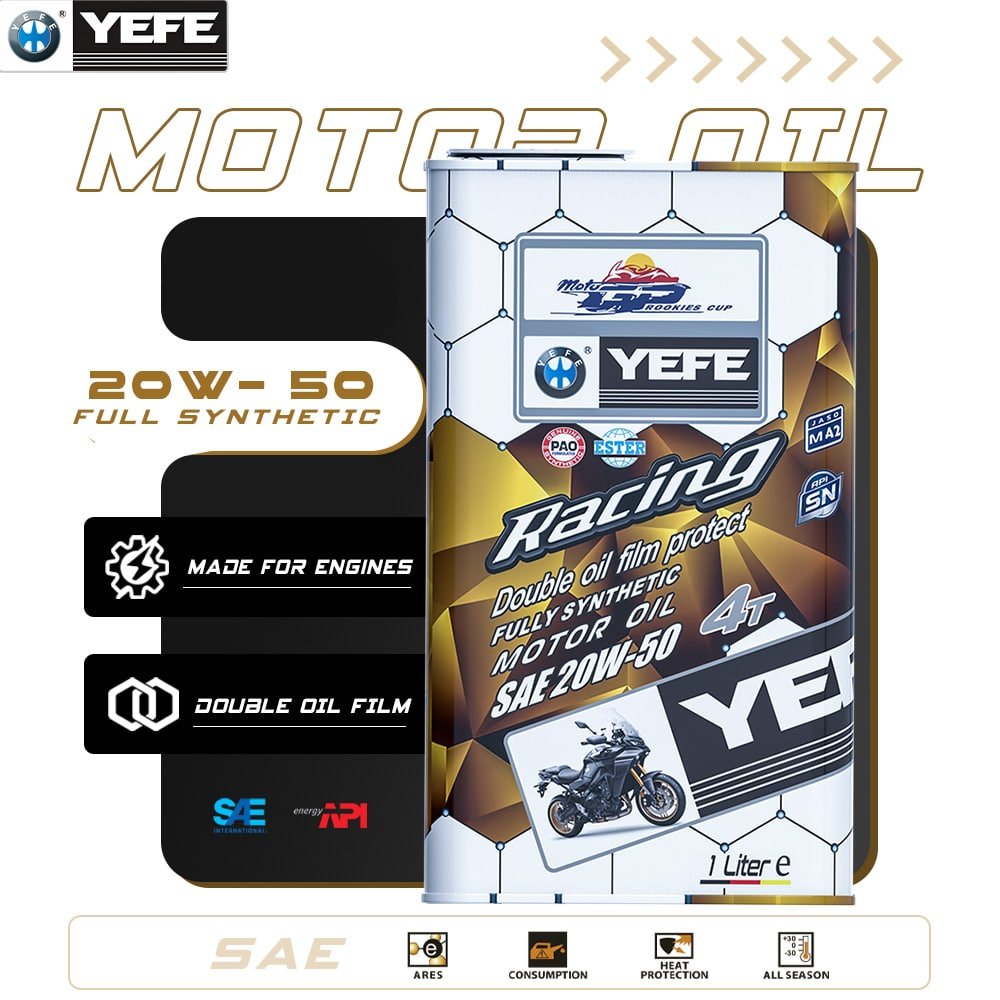 4-Stroke Full Synthetic Engine Oil 20W-50 for High-Output Motorcycles